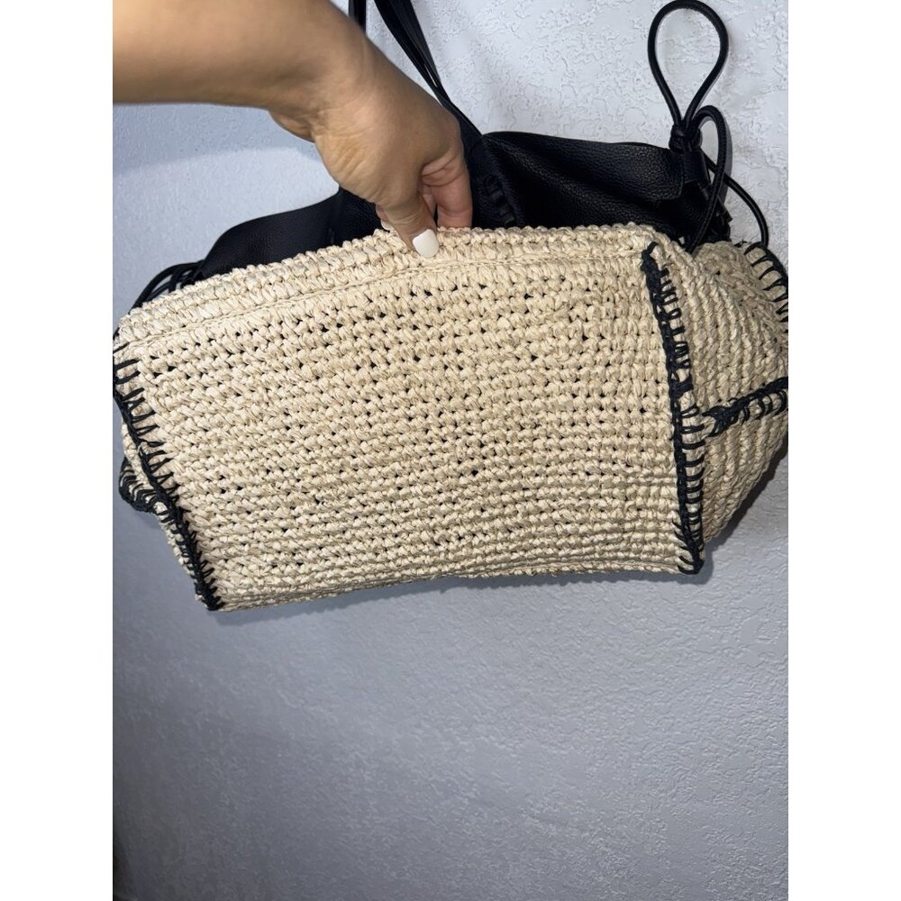 Jamee Leather Straw Tote Vince Camuto Woven Bag Beach Carry All Vacation - Picture 12 of 16